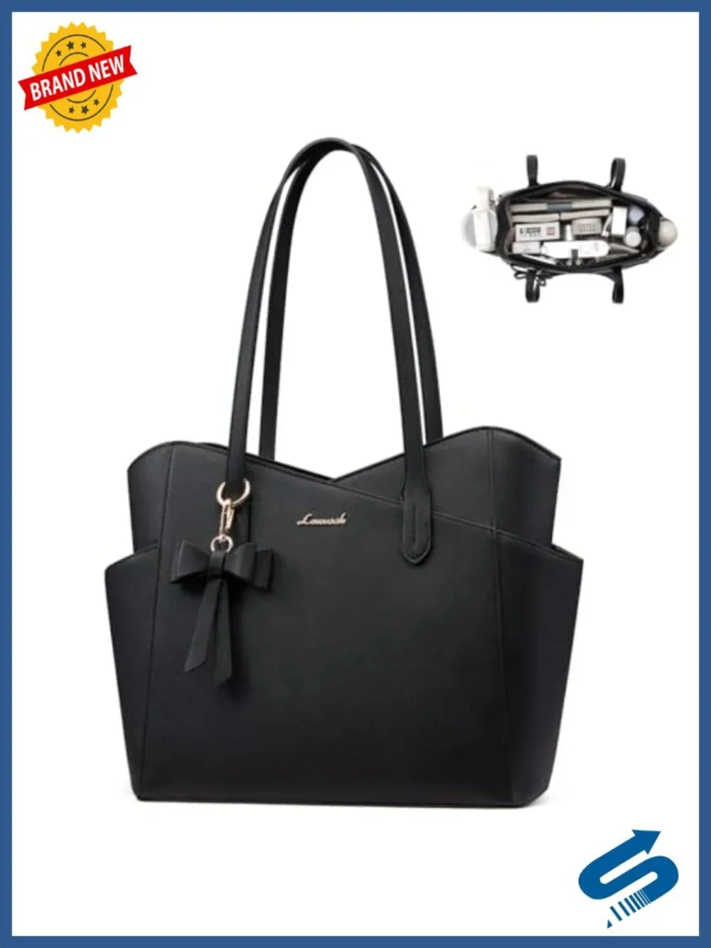 Structured PU Leather Tote Purse with Color-Block Design, Fits iPad & 30oz